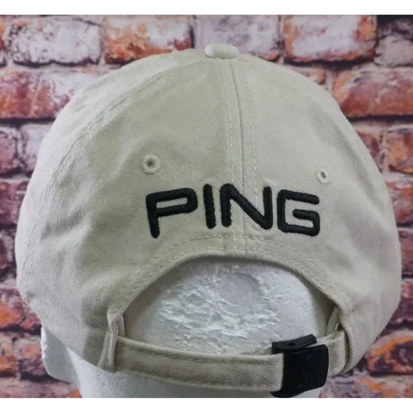 Ping Golf Hat Beige Embroidered QLSS Classic 2014 Adjustable Strapback Cotton Sp - Picture 3 of 6